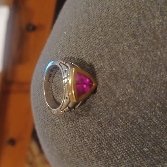 Designer John Atencio silver & 18k ring w/stone - Picture 6 of 7